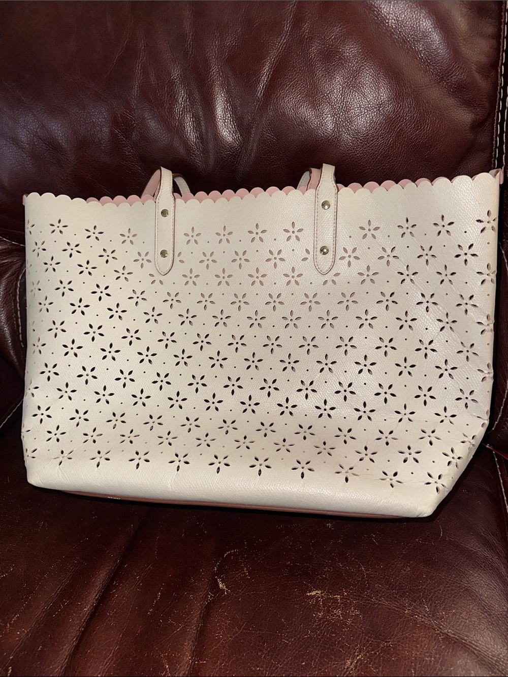 Coach Cream Perforated laser-cut Daisy Tote - Picture 5 of 8